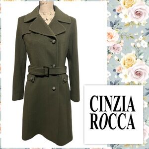 CINZIA ROCCA Due Vintage Military Green Cashmere Wool Coat Unique Design Sz 4